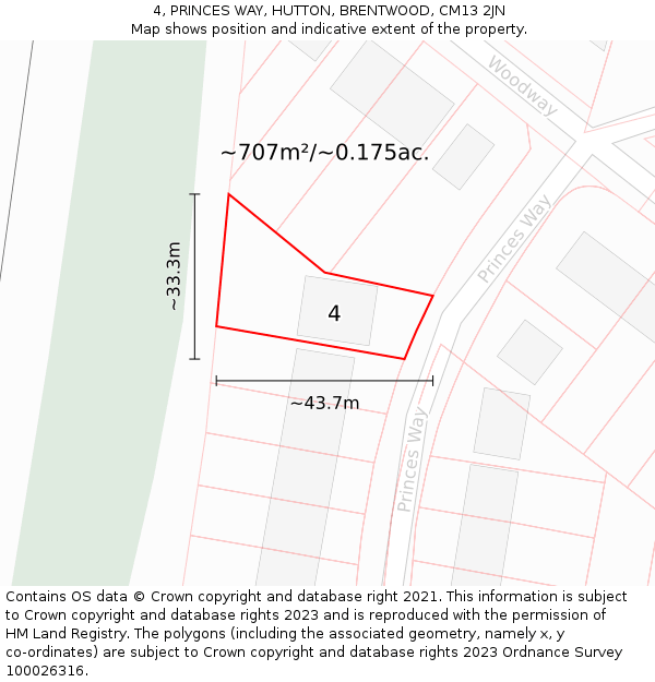 4, PRINCES WAY, HUTTON, BRENTWOOD, CM13 2JN: Plot and title map