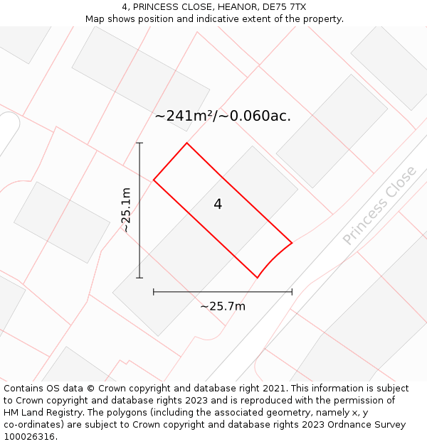 4, PRINCESS CLOSE, HEANOR, DE75 7TX: Plot and title map