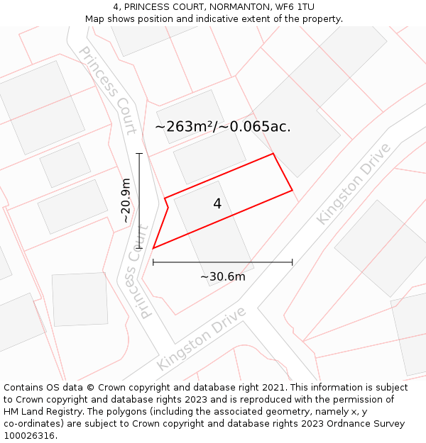 4, PRINCESS COURT, NORMANTON, WF6 1TU: Plot and title map