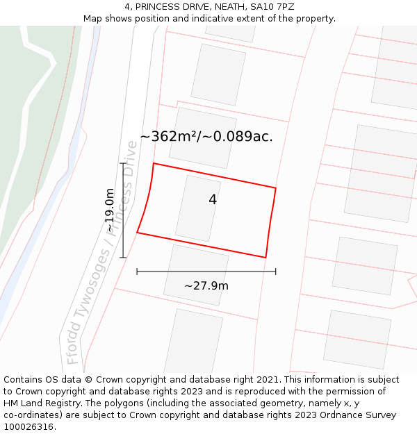 4, PRINCESS DRIVE, NEATH, SA10 7PZ: Plot and title map