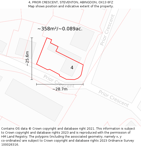 4, PRIOR CRESCENT, STEVENTON, ABINGDON, OX13 6FZ: Plot and title map