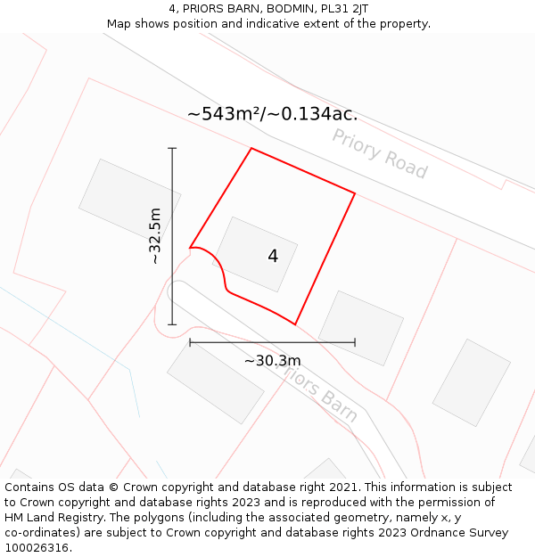 4, PRIORS BARN, BODMIN, PL31 2JT: Plot and title map
