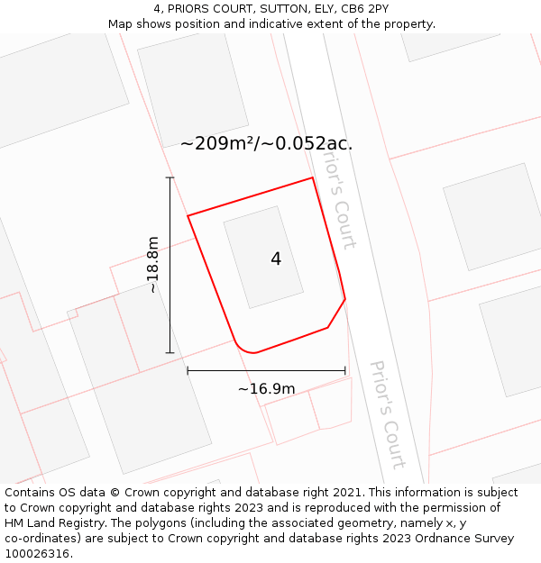 4, PRIORS COURT, SUTTON, ELY, CB6 2PY: Plot and title map