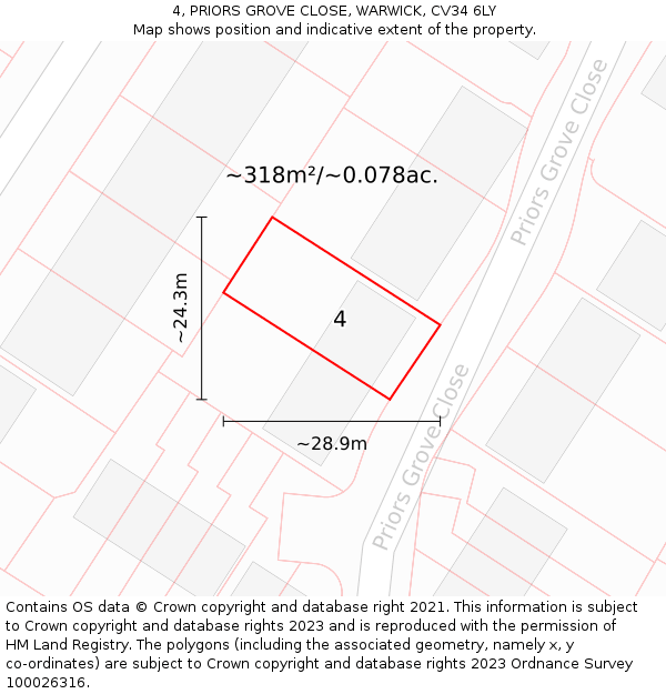 4, PRIORS GROVE CLOSE, WARWICK, CV34 6LY: Plot and title map