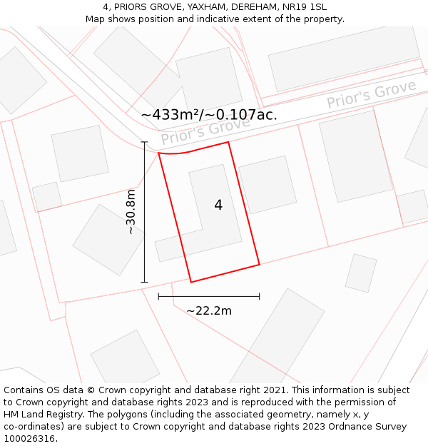 4, PRIORS GROVE, YAXHAM, DEREHAM, NR19 1SL: Plot and title map