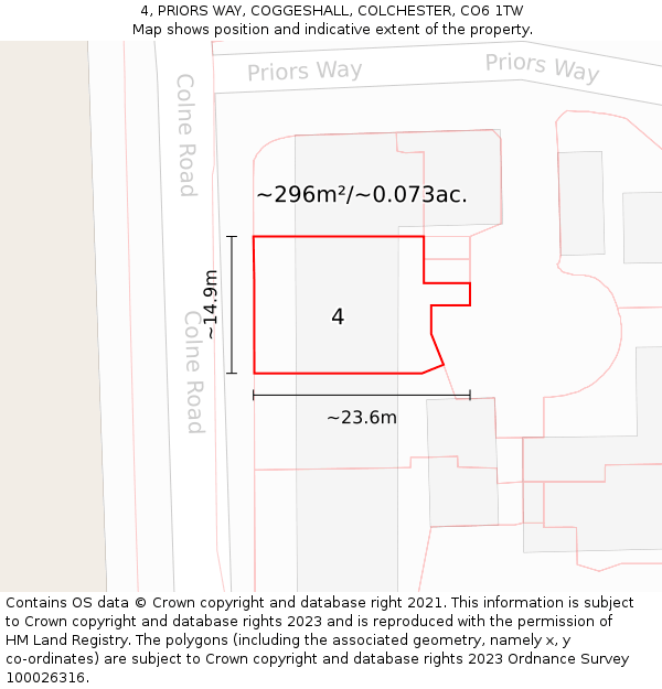 4, PRIORS WAY, COGGESHALL, COLCHESTER, CO6 1TW: Plot and title map
