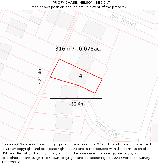 4, PRIORY CHASE, NELSON, BB9 0NT: Plot and title map