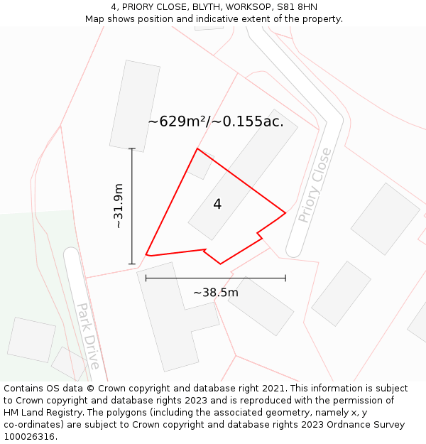 4, PRIORY CLOSE, BLYTH, WORKSOP, S81 8HN: Plot and title map
