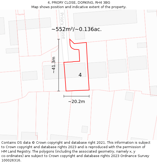 4, PRIORY CLOSE, DORKING, RH4 3BG: Plot and title map