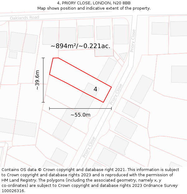 4, PRIORY CLOSE, LONDON, N20 8BB: Plot and title map