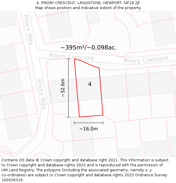 4, PRIORY CRESCENT, LANGSTONE, NEWPORT, NP18 2JF: Plot and title map