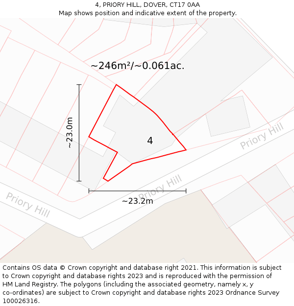 4, PRIORY HILL, DOVER, CT17 0AA: Plot and title map