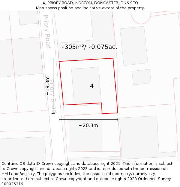 4, PRIORY ROAD, NORTON, DONCASTER, DN6 9EQ: Plot and title map
