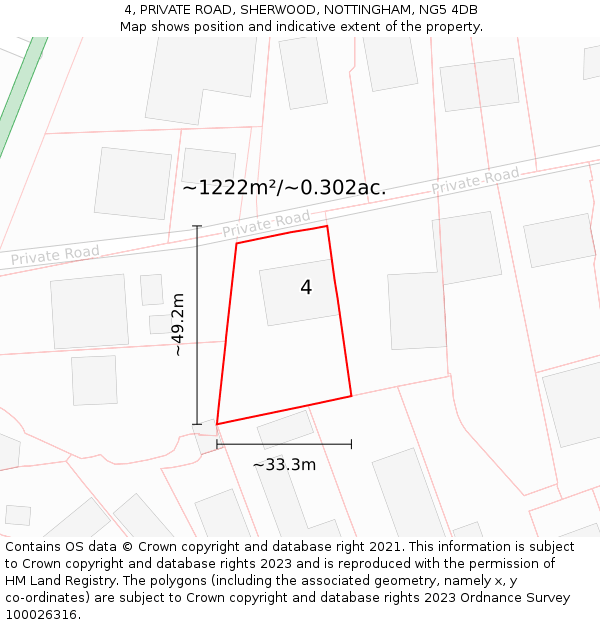 4, PRIVATE ROAD, SHERWOOD, NOTTINGHAM, NG5 4DB: Plot and title map