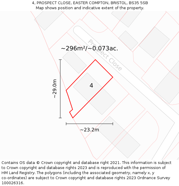 4, PROSPECT CLOSE, EASTER COMPTON, BRISTOL, BS35 5SB: Plot and title map