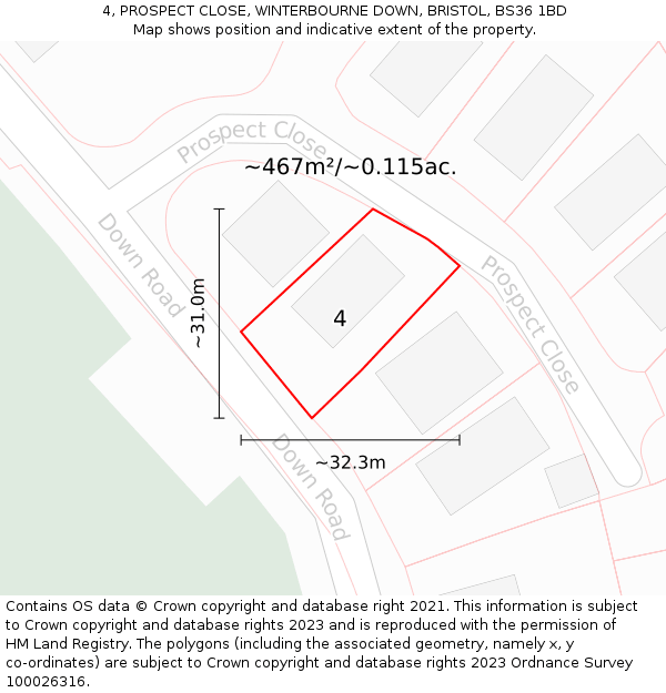 4, PROSPECT CLOSE, WINTERBOURNE DOWN, BRISTOL, BS36 1BD: Plot and title map