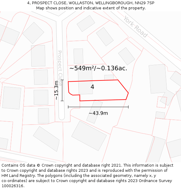 4, PROSPECT CLOSE, WOLLASTON, WELLINGBOROUGH, NN29 7SP: Plot and title map