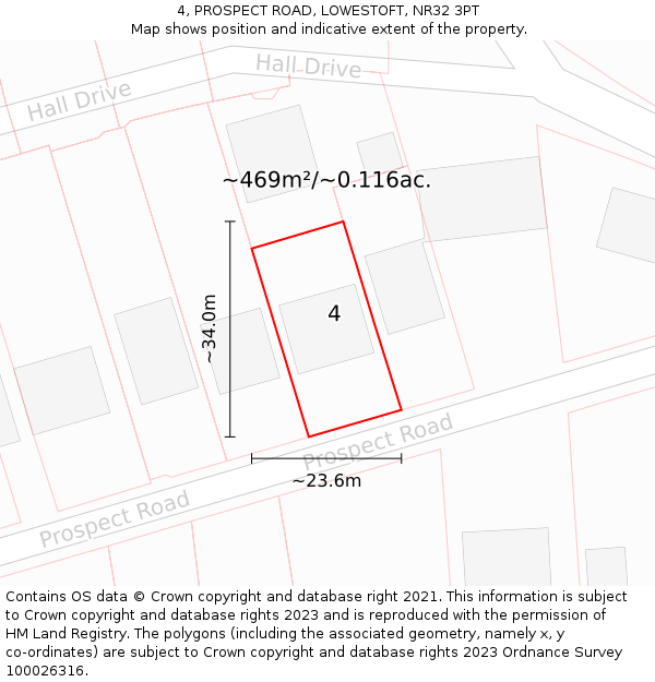 4, PROSPECT ROAD, LOWESTOFT, NR32 3PT: Plot and title map