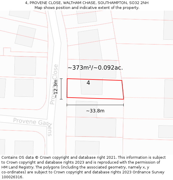 4, PROVENE CLOSE, WALTHAM CHASE, SOUTHAMPTON, SO32 2NH: Plot and title map