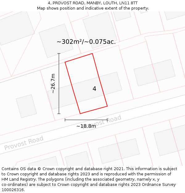 4, PROVOST ROAD, MANBY, LOUTH, LN11 8TT: Plot and title map