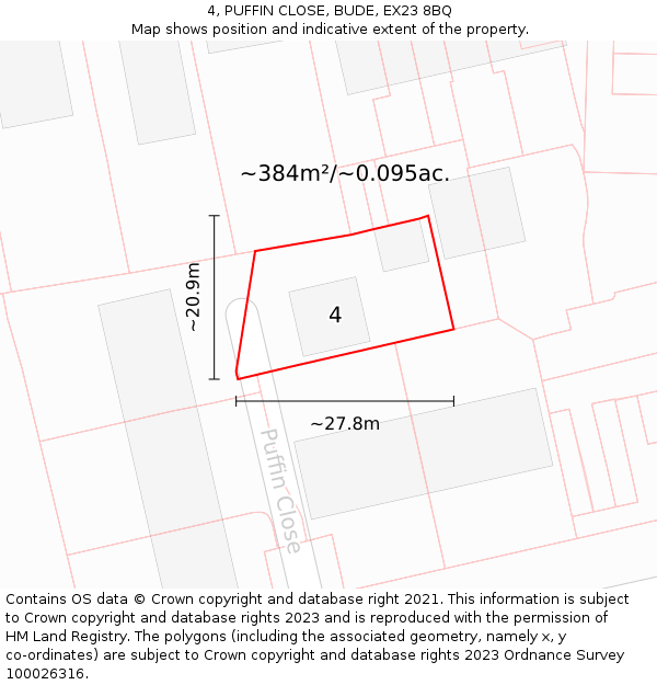 4, PUFFIN CLOSE, BUDE, EX23 8BQ: Plot and title map
