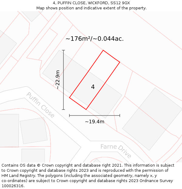 4, PUFFIN CLOSE, WICKFORD, SS12 9GX: Plot and title map