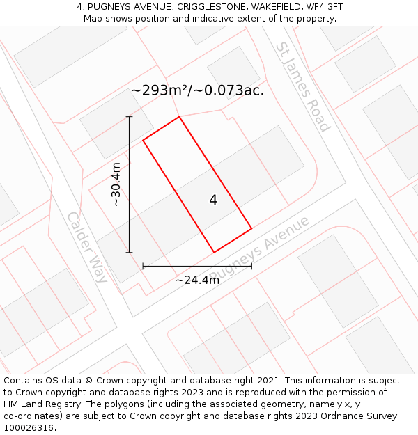 4, PUGNEYS AVENUE, CRIGGLESTONE, WAKEFIELD, WF4 3FT: Plot and title map