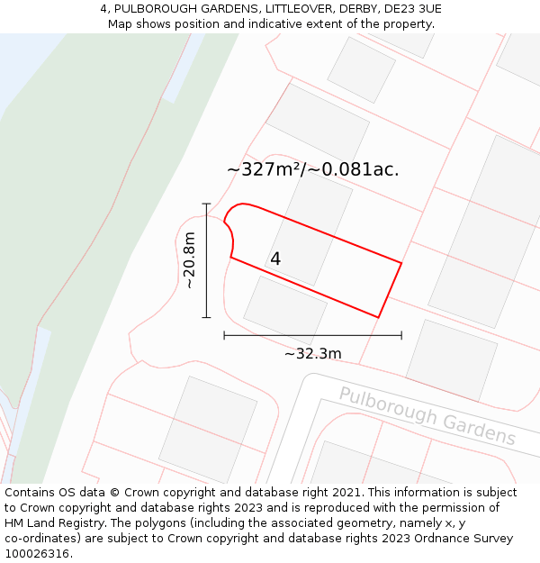 4, PULBOROUGH GARDENS, LITTLEOVER, DERBY, DE23 3UE: Plot and title map
