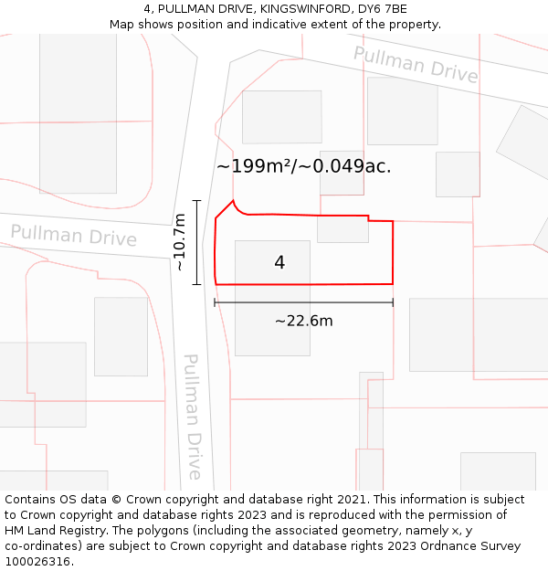 4, PULLMAN DRIVE, KINGSWINFORD, DY6 7BE: Plot and title map