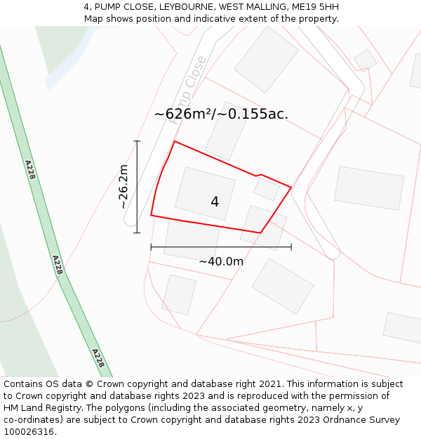 4, PUMP CLOSE, LEYBOURNE, WEST MALLING, ME19 5HH: Plot and title map