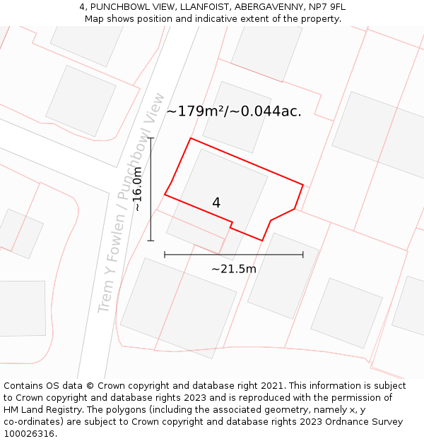 4, PUNCHBOWL VIEW, LLANFOIST, ABERGAVENNY, NP7 9FL: Plot and title map