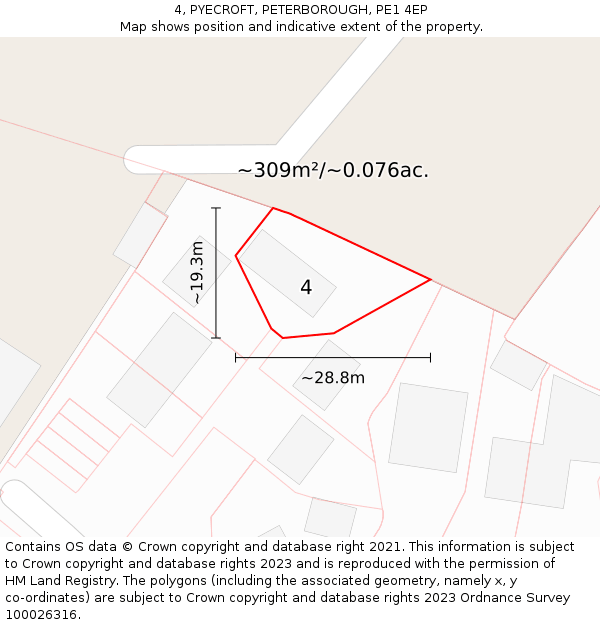4, PYECROFT, PETERBOROUGH, PE1 4EP: Plot and title map