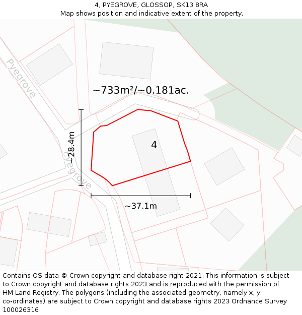 4, PYEGROVE, GLOSSOP, SK13 8RA: Plot and title map