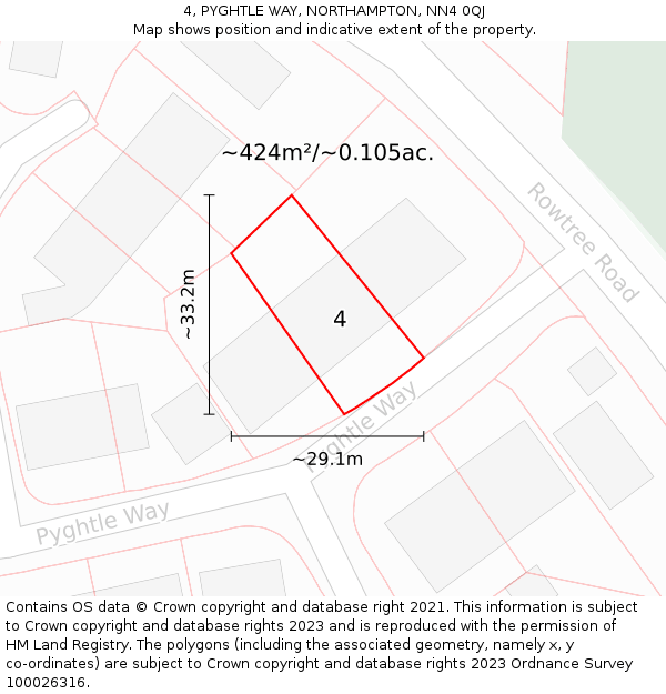 4, PYGHTLE WAY, NORTHAMPTON, NN4 0QJ: Plot and title map