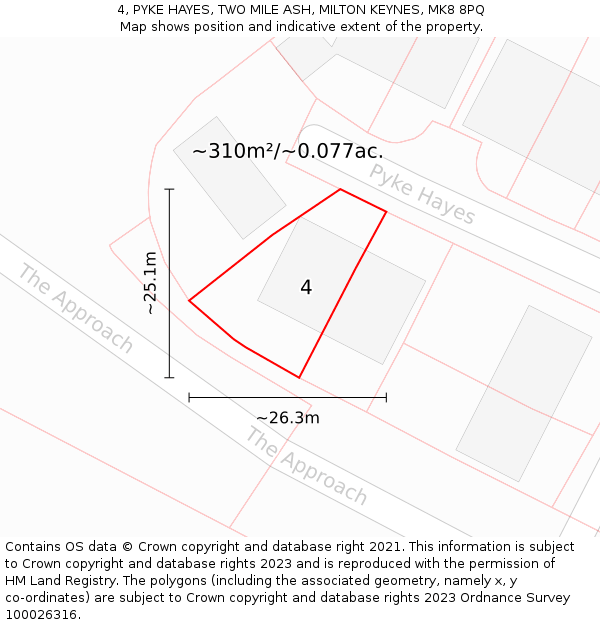 4, PYKE HAYES, TWO MILE ASH, MILTON KEYNES, MK8 8PQ: Plot and title map