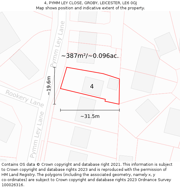 4, PYMM LEY CLOSE, GROBY, LEICESTER, LE6 0GJ: Plot and title map