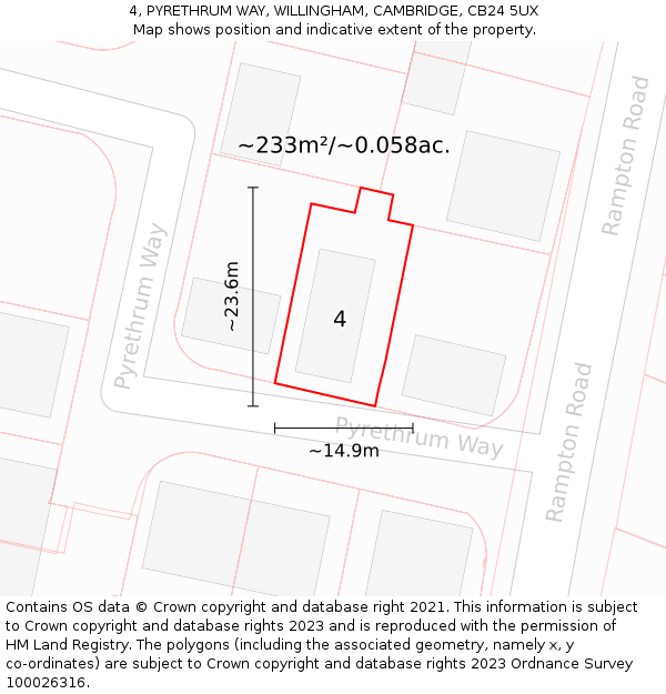 4, PYRETHRUM WAY, WILLINGHAM, CAMBRIDGE, CB24 5UX: Plot and title map