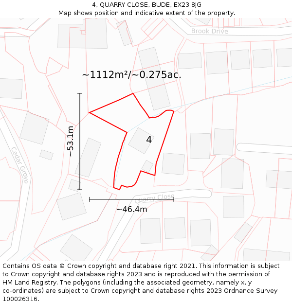 4, QUARRY CLOSE, BUDE, EX23 8JG: Plot and title map
