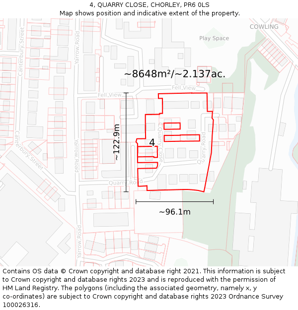 4, QUARRY CLOSE, CHORLEY, PR6 0LS: Plot and title map