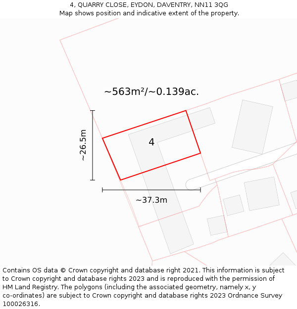 4, QUARRY CLOSE, EYDON, DAVENTRY, NN11 3QG: Plot and title map