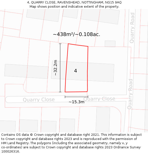 4, QUARRY CLOSE, RAVENSHEAD, NOTTINGHAM, NG15 9AQ: Plot and title map