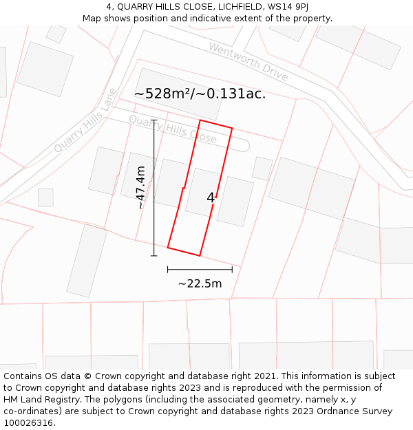 4, QUARRY HILLS CLOSE, LICHFIELD, WS14 9PJ: Plot and title map