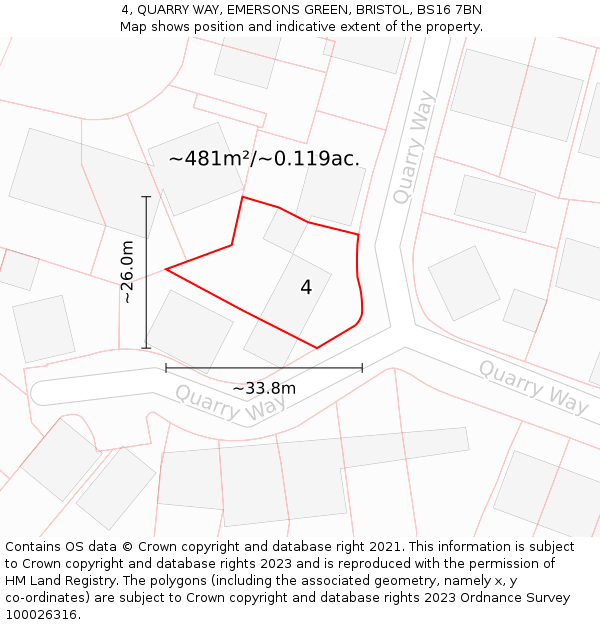 4, QUARRY WAY, EMERSONS GREEN, BRISTOL, BS16 7BN: Plot and title map