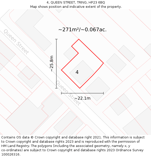 4, QUEEN STREET, TRING, HP23 6BQ: Plot and title map