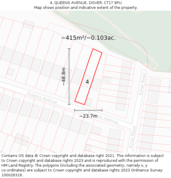 4, QUEENS AVENUE, DOVER, CT17 9PU: Plot and title map