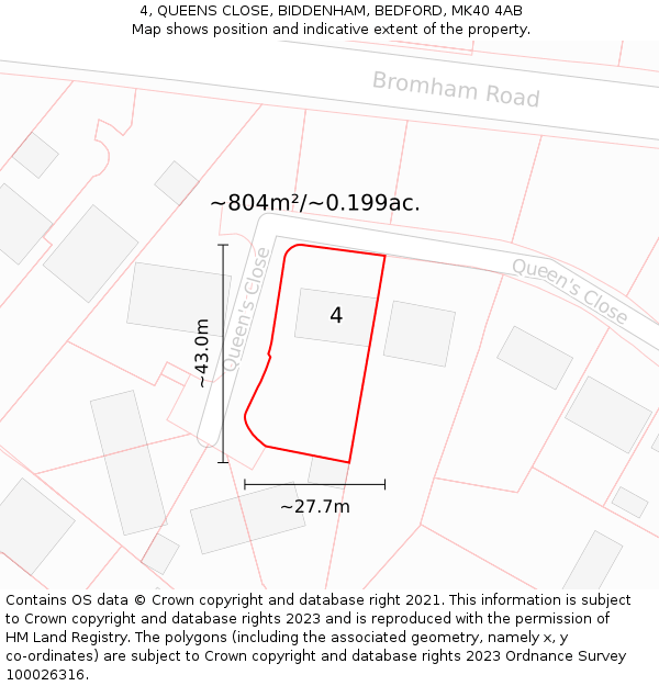 4, QUEENS CLOSE, BIDDENHAM, BEDFORD, MK40 4AB: Plot and title map