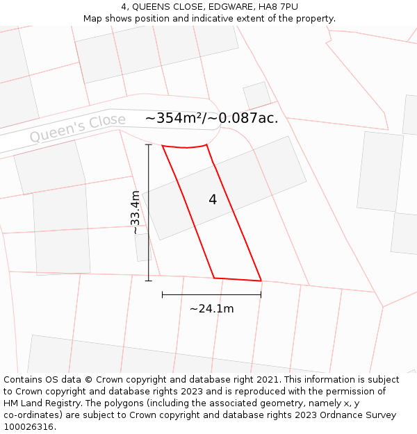 4, QUEENS CLOSE, EDGWARE, HA8 7PU: Plot and title map