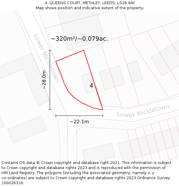 4, QUEENS COURT, METHLEY, LEEDS, LS26 9AY: Plot and title map