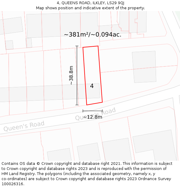 4, QUEENS ROAD, ILKLEY, LS29 9QJ: Plot and title map