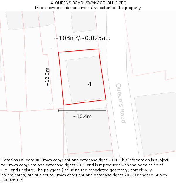 4, QUEENS ROAD, SWANAGE, BH19 2EQ: Plot and title map
